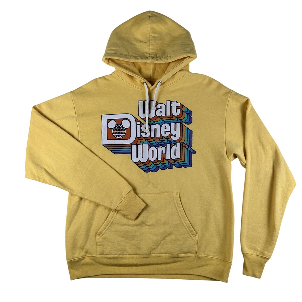 Disney Hoodie Sweatshirt Womens Medium Yellow Walt Disney World Retro Pullover